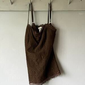 y2k Espresso Lace Corset Style Blouse (S)